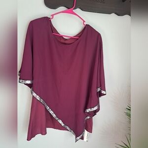 Bloomchic Chiffon Overlay Sequin Eggplant Purple Tunic Top Sz14/16 NEW